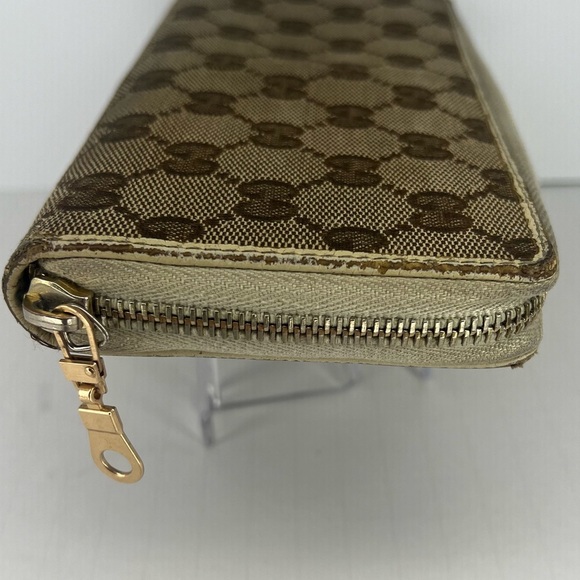 🤎GUCCI Monogram Metal Bar Zip Around Long Wallet Beige Ebony Off White!!🤎 - Picture 5 of 16